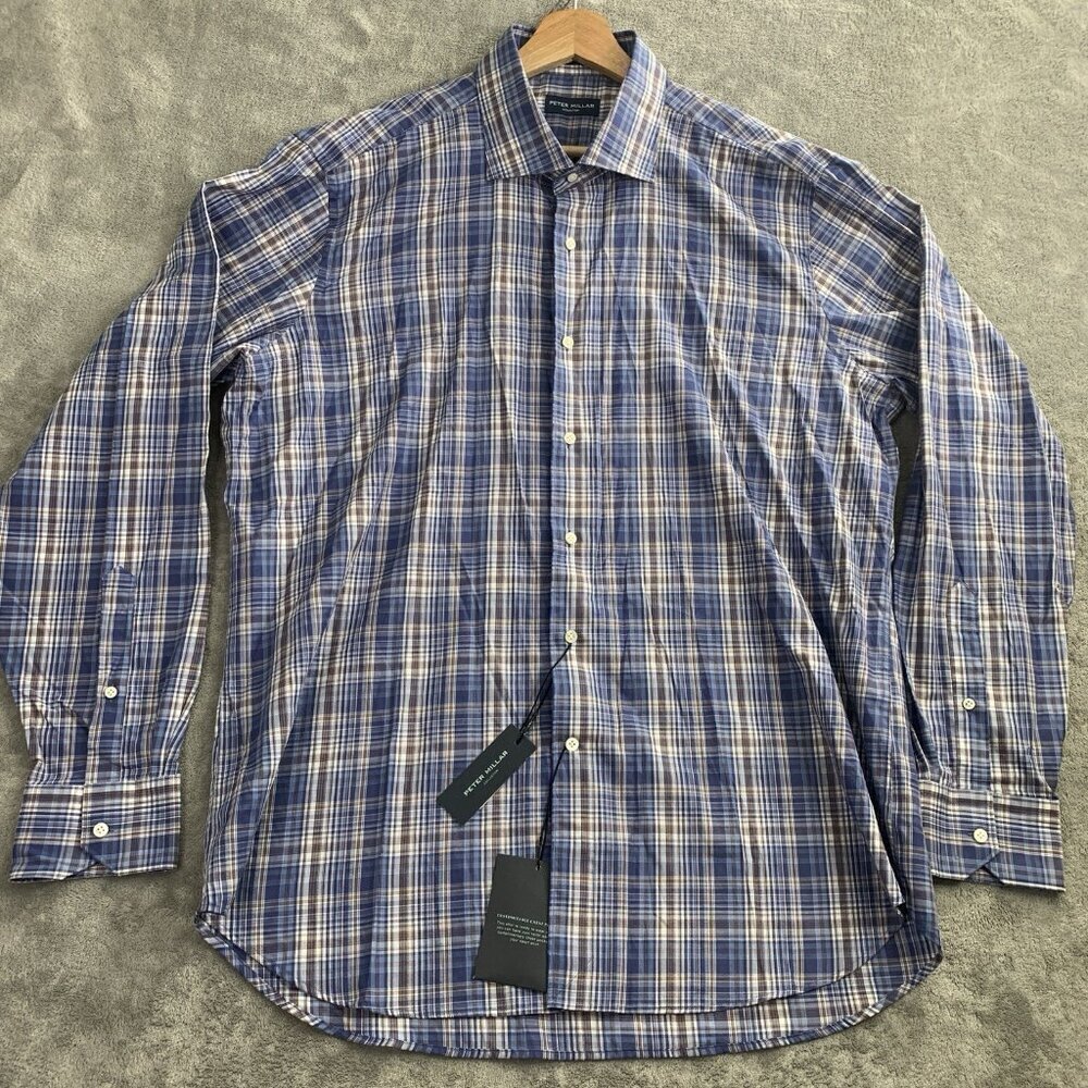Peter Millar Collection Shirt Mens XL Plaid Long Sleeve Lightweight Button Up